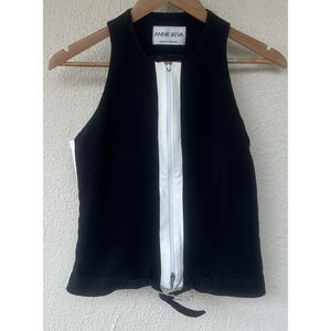 Annie Reva Black Sleeveless Zip Front Vest S Belt Minimalist Avant Garde Sleek